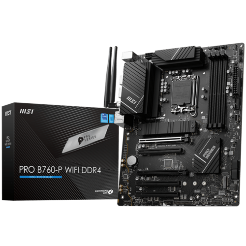 MSI PRO B760-P WIFI DDR4, ATX, Socket 1700, Dual Channel DDR4 5333(OC)MHz, 2x PCIe x16 slots, 2x M.2 slots, 1x HDMI, 1x DP, 1x USB 3.2 Gen 2x2 Type-C, 3x USB 3.2 Gen 2, 4x USB 2.0, 7.1 HD Audio, 2.5Gbps LAN, WI-FI 6E, BT, 3Y MSI PRO B760-P WIFI DDR4, ATX, Socket 1700, Dual Channel DDR4 5333(OC)MHz, 2x PCIe x16 slots, 2x M.2 slots, 1x HDMI, 1x DP, 1x USB 3.2 Gen 2x2 Type-C, 3x USB 3.2 Gen 2, 4x USB 2.0, 7.1 HD Audio, 2.5Gbps LAN, WI-FI 6E, BT, 3Y