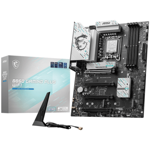 MSI PRO B860 GAMING PLUS WIFI, ATX, LGA 1851, 4x DDR5 Dual Channel DDR5 up to 8600(OC)MHz, 4x PCIe x16 slot, 3x M.2 slot, 4x USB 2.0, 2x USB 5Gbps, 2x USB 10Gbps, 1x USB 40Gbps Type-C, HDMI, DP, 7.1 HD Audio, 5G LAN, WiFi, BT, 3Y MSI PRO B860 GAMING PLUS WIFI, ATX, LGA 1851, 4x DDR5 Dual Channel DDR5 up to 8600(OC)MHz, 4x PCIe x16 slot, 3x M.2 slot, 4x USB 2.0, 2x USB 5Gbps, 2x USB 10Gbps, 1x USB 40Gbps Type-C, HDMI, DP, 7.1 HD Audio, 5G LAN, WiFi, BT, 3Y