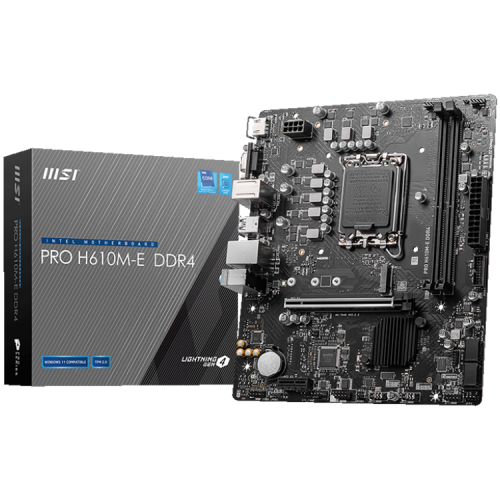 MSI PRO H610M-E DDR4, Micro-ATX, Socket 1700, Dual Channel DDR4 3200(OC)MHz, 1x PCIe x16 slots, 1x M.2 slots, 1x HDMI, 1 x VGA, 2x USB 3.2 Gen 1, 4x USB 2.0, 3Y MSI PRO H610M-E DDR4, Micro-ATX, Socket 1700, Dual Channel DDR4 3200(OC)MHz, 1x PCIe x16 slots, 1x M.2 slots, 1x HDMI, 1 x VGA, 2x USB 3.2 Gen 1, 4x USB 2.0, 3Y
