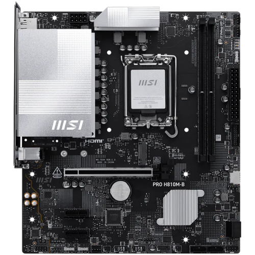 Дънна платка MSI PRO H810M-B, mATX, LGA 1851, 2x DDR5 up to 6400MHz, 1x PCIe x16 slot, 1x M.2 slot Дънна платка MSI PRO H810M-B, mATX, LGA 1851, 2x DDR5 up to 6400MHz, 1x PCIe x16 slot, 1x M.2 slot