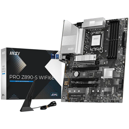 MSI PRO Z890-S WIFI6E, LGA 1851, Dual Channel DDR5 up to 8800(OC)MHz, 4x PCIe x16 slots, 3x M.2 slot, 6x USB 3.2 Gen 1, 1x USB 3.2 Gen 2x2 Type-C, 1x HDMI, 1x DP, 2.5Gbps LAN, WIFI6E, 7.1 Audio, 3Y MSI PRO Z890-S WIFI6E, LGA 1851, Dual Channel DDR5 up to 8800(OC)MHz, 4x PCIe x16 slots, 3x M.2 slot, 6x USB 3.2 Gen 1, 1x USB 3.2 Gen 2x2 Type-C, 1x HDMI, 1x DP, 2.5Gbps LAN, WIFI6E, 7.1 Audio, 3Y