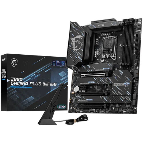 MSI Z890 GAMING PLUS WIFI6E, LGA 1851, Dual Channel DDR5 up to 9200(OC)MHz, 3x PCIe x16 slots, 4x M.2 slot, 4x USB 2.0, 2x USB 3.2 Gen 1, 1x USB 3.2 Gen 2, 1x USB 3.2 Gen 2 Type-C, 1x HDMI, 1x DP, 5Gbps LAN, WIFI6E, 7.1 Audio, 3Y MSI Z890 GAMING PLUS WIFI6E, LGA 1851, Dual Channel DDR5 up to 9200(OC)MHz, 3x PCIe x16 slots, 4x M.2 slot, 4x USB 2.0, 2x USB 3.2 Gen 1, 1x USB 3.2 Gen 2, 1x USB 3.2 Gen 2 Type-C, 1x HDMI, 1x DP, 5Gbps LAN, WIFI6E, 7.1 Audio, 3Y