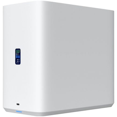 Ubiquiti UniFi UNAS-4-W-EU Network Attached Storage with (4) 2.5/3.5" HDD bays, (2) M.2 NVMe SSD cache slots, 2.5 GbE networking, USB-C connectivity, and an included PoE+++ adapter, all in a compact footprint