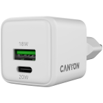 Зарядно CANYON charger CU20AC GaN 20W 1xPD 1xQC EU White