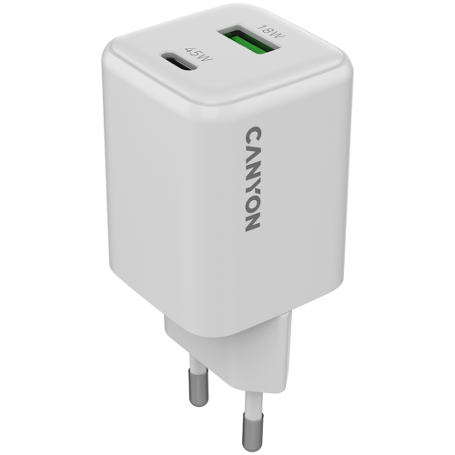 CANYON charger CU45AC GaN 45W 1xPD 1xQC EU White CANYON charger CU45AC GaN 45W 1xPD 1xQC EU White