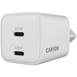Зарядно CANYON charger CU45CC GaN 45W 2xPD EU White Зарядно CANYON charger CU45CC GaN 45W 2xPD EU White