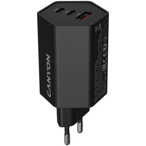 Зарядно CANYON charger HEXAGON 65 GaN 65W 2xPD 1xQC EU Black Зарядно CANYON charger HEXAGON 65 GaN 65W 2xPD 1xQC EU Black