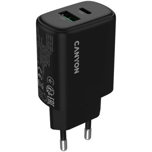 Зарядно за телефон CANYON charger OnCharge 200 20W 1xPD 1xQC EU Black