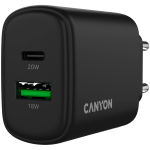Зарядно за телефон CANYON charger OnCharge 200 20W 1xPD 1xQC EU Black