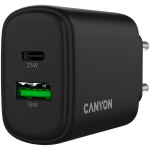 Зарядно CANYON charger OnCharge 250 25W 1xPD 1xQC EU Black