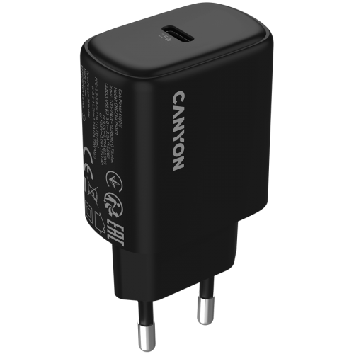 Зарядно CANYON charger OnCharge 250 25W 1xPD EU Black, CNE-CHA250-11 Зарядно CANYON charger OnCharge 250 25W 1xPD EU Black, CNE-CHA250-11