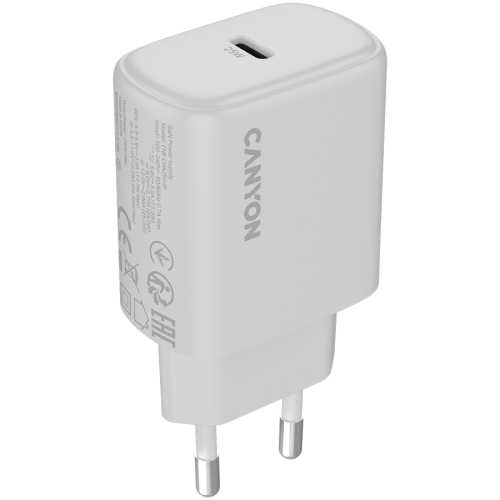 Зарядно за телефон CANYON charger OnCharge 250 25W 1xPD EU White, CNE-CHA250-01 Зарядно за телефон CANYON charger OnCharge 250 25W 1xPD EU White, CNE-CHA250-01