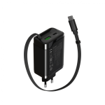 Зарядно CANYON charger OnCharge 65RC Build-In Cable USB-C 65W 1xPD 1xQC EU Black