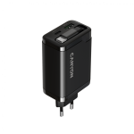 Зарядно CANYON charger OnCharge 65RC Build-In Cable USB-C 65W 1xPD 1xQC EU Black