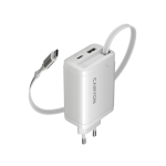 Зарядно CANYON charger OnCharge 65RC Build-In Cable USB-C 65W 1xPD 1xQC EU White