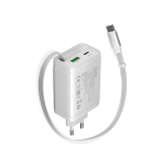 Зарядно CANYON charger OnCharge 65RC Build-In Cable USB-C 65W 1xPD 1xQC EU White Зарядно CANYON charger OnCharge 65RC Build-In Cable USB-C 65W 1xPD 1xQC EU White