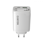 Зарядно CANYON charger OnCharge 65RC Build-In Cable USB-C 65W 1xPD 1xQC EU White Зарядно CANYON charger OnCharge 65RC Build-In Cable USB-C 65W 1xPD 1xQC EU White