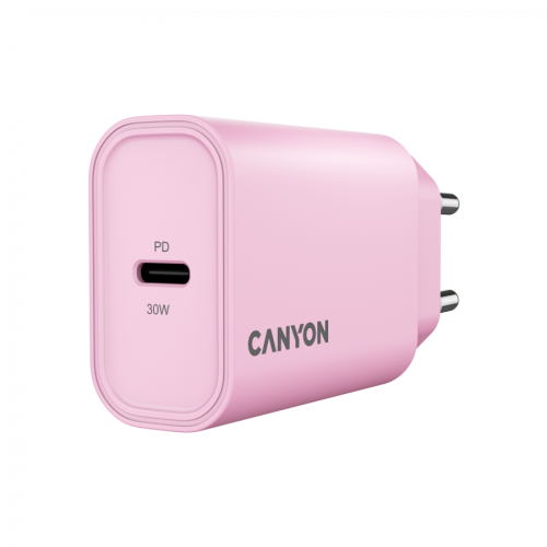 Адаптер Canyon, PD 30W Travel Charger EU standard, Output: 5V3A, 9V3A, 15V2A, Max Power 30W, Pink
