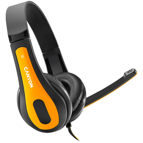 Слушалки CANYON entry price PC headset, combined 3,5 plug, leather pads, Black-yellow