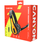 Слушалки CANYON entry price PC headset, combined 3,5 plug, leather pads, Black-yellow