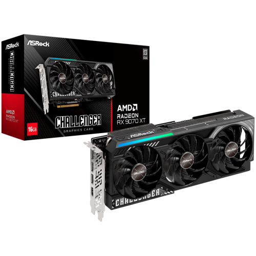 Видео карта ASROCK AMD Radeon RX 9070 XT Challenger 16GB GDDR6 256-bit, 1x HDMI, 3x DP, 2x 8-pin PWR connector, PCIe 5.0 x16, recommended PSU 800W, 90-GA61ZZ-00UANF