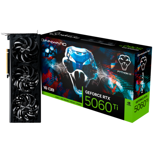 Видео карта Gainward GeForce RTX 5060Ti Python III 16GB GDDR7 128 bit, 1x HDMI 2.1b, 3x DP, NE7506T019T1-GB2061T