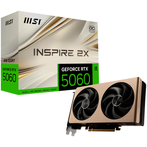 Видео карта MSI NVIDIA GeForce RTX 5060 8G INSPIRE 2X OC, 8GB GDDR7, 128-bit, 2535 MHz Boost, 3840 CUDA Cores, PCIe 5.0