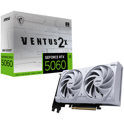Видео карта MSI NVIDIA GeForce RTX 5060 8G VENTUS 2X WHITE, 8GB GDDR7, 128-bit, 2512 MHz Boost, 3840 CUDA Cores, PCIe 5.0 Видео карта MSI NVIDIA GeForce RTX 5060 8G VENTUS 2X WHITE, 8GB GDDR7, 128-bit, 2512 MHz Boost, 3840 CUDA Cores, PCIe 5.0