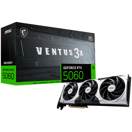 Видео карта MSI NVIDIA GeForce RTX 5060 8G VENTUS 3X OC, 8GB GDDR7, 128-bit, 2550 MHz Boost, 3840 CUDA Cores, PCIe 5.0