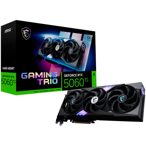 Видео карта MSI NVIDIA GeForce RTX 5060 Ti 16G GAMING TRIO OC, 16GB GDDR7, 128-bit, 2662 MHz Boost, 4608 CUDA Cores, PCIe 5.0 Видео карта MSI NVIDIA GeForce RTX 5060 Ti 16G GAMING TRIO OC, 16GB GDDR7, 128-bit, 2662 MHz Boost, 4608 CUDA Cores, PCIe 5.0