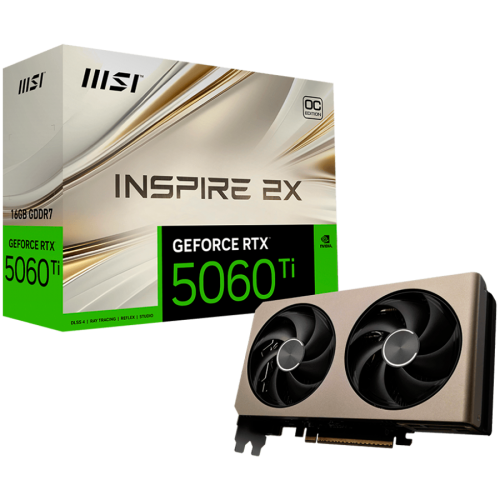 Видео карта MSI NVIDIA GeForce RTX 5060 Ti 16G INSPIRE 2X OC, 16GB GDDR7, 128-bit, 2617 MHz Boost, 4608 CUDA Cores, PCIe 5.0