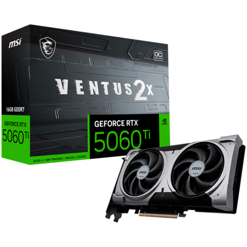 Видео карта MSI NVIDIA GeForce RTX 5060 Ti 16G VENTUS 2X OC PLUS, 16GB GDDR7, 128-bit, 2602 MHz Boost, 4608 CUDA Cores, PCIe 5.0 Видео карта MSI NVIDIA GeForce RTX 5060 Ti 16G VENTUS 2X OC PLUS, 16GB GDDR7, 128-bit, 2602 MHz Boost, 4608 CUDA Cores, PCIe 5.0