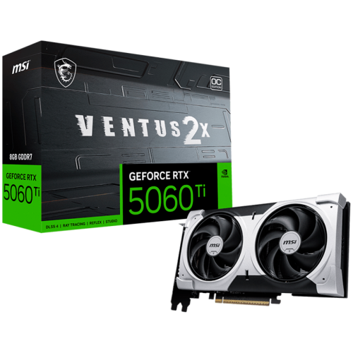 Видео карта MSI NVIDIA GeForce RTX 5060 Ti 16G VENTUS 2X PLUS, 16GB GDDR7, 128-bit, 2587 MHz Boost, 4608 CUDA Cores, PCIe 5.0 Видео карта MSI NVIDIA GeForce RTX 5060 Ti 16G VENTUS 2X PLUS, 16GB GDDR7, 128-bit, 2587 MHz Boost, 4608 CUDA Cores, PCIe 5.0