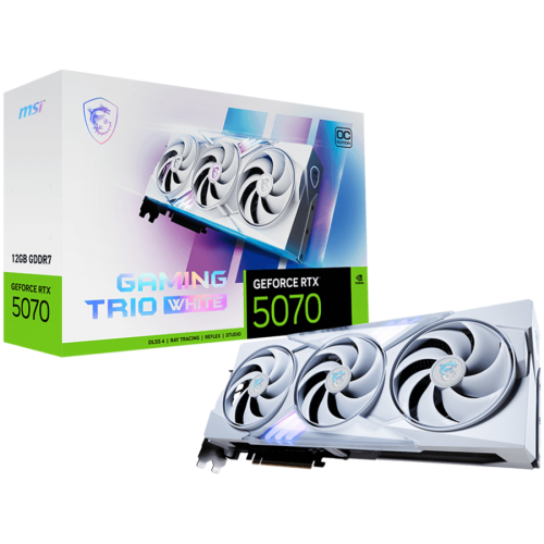 MSI Video Card Nvidia GeForce RTX 5070 12G GAMING TRIO OC White, 12GB GDDR7, 192bit, Effective Memory Clock: 28000MHz, Boost: 2610 MHz, 6144 CUDA Cores, PCIe 5.0, 3x DP 2.1b, HDMI 2.1b, RAY TRACING, Triple Fan, 1x16pin, 650W Recommended PSU, 3Y MSI Video Card Nvidia GeForce RTX 5070 12G GAMING TRIO OC White, 12GB GDDR7, 192bit, Effective Memory Clock: 28000MHz, Boost: 2610 MHz, 6144 CUDA Cores, PCIe 5.0, 3x DP 2.1b, HDMI 2.1b, RAY TRACING, Triple Fan, 1x16pin, 650W Recommended PSU, 3Y