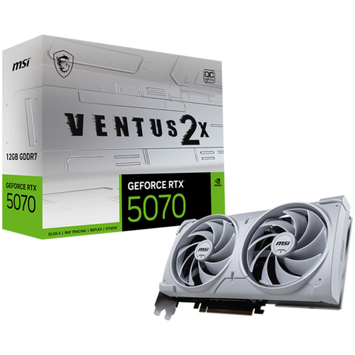 MSI Video Card Nvidia GeForce RTX 5070 12G VENTUS 2X OC WHITE, 12GB GDDR7, 192bit, Effective Memory Clock: 28000MHz, Boost: 2542 MHz, 6144 CUDA Cores, PCIe 5.0, 3x DP 2.1b, HDMI 2.1b, RAY TRACING, Dual Fan, 1x16pin, 650W Recommended PSU, 3Y MSI Video Card Nvidia GeForce RTX 5070 12G VENTUS 2X OC WHITE, 12GB GDDR7, 192bit, Effective Memory Clock: 28000MHz, Boost: 2542 MHz, 6144 CUDA Cores, PCIe 5.0, 3x DP 2.1b, HDMI 2.1b, RAY TRACING, Dual Fan, 1x16pin, 650W Recommended PSU, 3Y