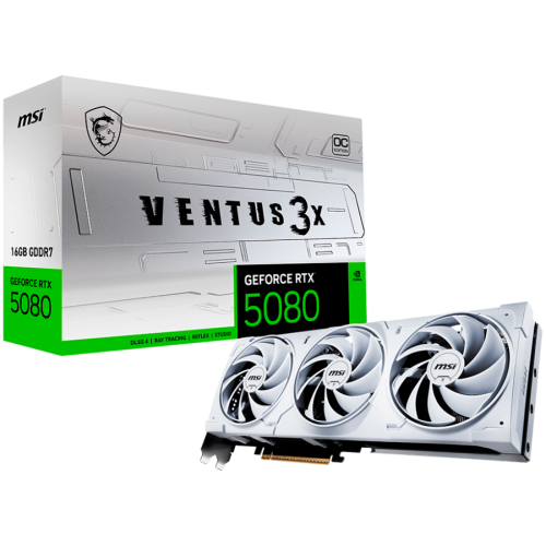 Видео карта MSI Nvidia GeForce RTX 5080 16G VENTUS 3X OC WHITE, 16GB GDDR7, 256bit, Boost: 2640 MHz, 10752 CUDA Cores, PCIe 5.0, 3x DP 2.1b, HDMI 2.1b, RAY TRACING Видео карта MSI Nvidia GeForce RTX 5080 16G VENTUS 3X OC WHITE, 16GB GDDR7, 256bit, Boost: 2640 MHz, 10752 CUDA Cores, PCIe 5.0, 3x DP 2.1b, HDMI 2.1b, RAY TRACING