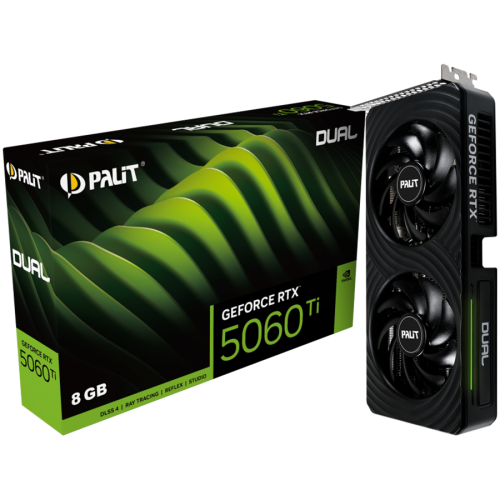 Видео Карта PALIT GeForce RTX 5060 Ti Dual 8GB GDDR7 128 bit, 1x HDMI 2.1b, 3x DP 2.1b, 2 Fan, 1x 8-pin pwr connector, 600W, 262.1 x 126.3 x 40.1 mm, NE7506T019P1-GB2062D Видео Карта PALIT GeForce RTX 5060 Ti Dual 8GB GDDR7 128 bit, 1x HDMI 2.1b, 3x DP 2.1b, 2 Fan, 1x 8-pin pwr connector, 600W, 262.1 x 126.3 x 40.1 mm, NE7506T019P1-GB2062D