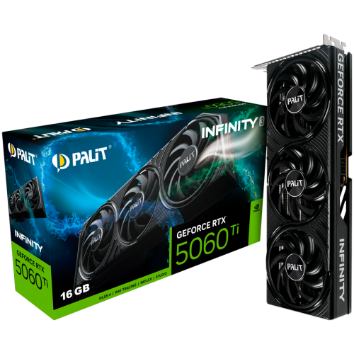 Видео карта PALIT GeForce RTX 5060 Ti Infinity 3 16GB GDDR7 128 bit, 1x HDMI 2.1b, 3x DP 2.1b, 3 Fan, 1x 8-pin pwr connector, 600W, 291.9 x 116.6 x 41.3 mm, NE7506T019T1-GB2061S Видео карта PALIT GeForce RTX 5060 Ti Infinity 3 16GB GDDR7 128 bit, 1x HDMI 2.1b, 3x DP 2.1b, 3 Fan, 1x 8-pin pwr connector, 600W, 291.9 x 116.6 x 41.3 mm, NE7506T019T1-GB2061S