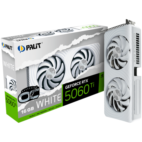 Palit GeForce RTX 5060 Ti WHITE OC 16GB GDDR7, 128 bit, 1x HDMI 2.1b, 3x DP 2.1b, 2 Fan, 1x 8-pin pwr connector, 600W, 262.1 x 126.3 x 40.1 mm, NE7506TU19T1-GB2061M Palit GeForce RTX 5060 Ti WHITE OC 16GB GDDR7, 128 bit, 1x HDMI 2.1b, 3x DP 2.1b, 2 Fan, 1x 8-pin pwr connector, 600W, 262.1 x 126.3 x 40.1 mm, NE7506TU19T1-GB2061M