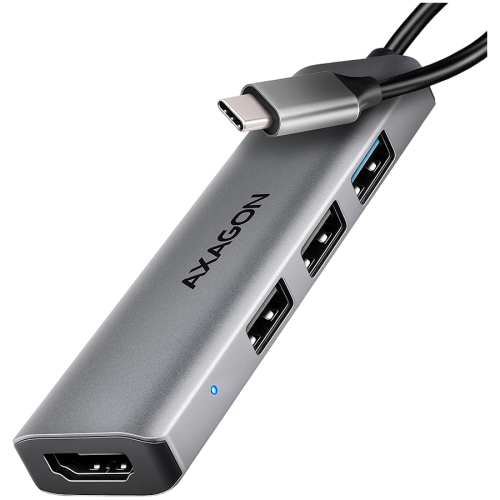 Докинг станция AXAGON HMC-H3A 3x USB-A (2x USB2.0, 1x USB3.0) + HDMI 4K 30Hz, 3.2 Gen 1 hub, metal, 15cm USB-C cable