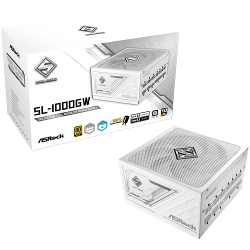 Захранване Asrock SL-1000GW, 1000W, 80 Plus GOLD, Fully Modular PSU, Japanese Capacitors, 135 mm Axial Fan, ATX 3.1, White