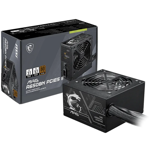 Захранване MSI MAG A650BN PCIE5 II, 650W, 80 Plus Bronze, 120mm Low Noise Fan, Protections: OVP/OCP/SCP/OPP/UVP, 5Y Warranty Захранване MSI MAG A650BN PCIE5 II, 650W, 80 Plus Bronze, 120mm Low Noise Fan, Protections: OVP/OCP/SCP/OPP/UVP, 5Y Warranty