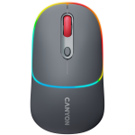 CANYON MW-22, 2 in 1 Wireless optical mouse with 4 buttons, DPI 800/1200/1600, 2 mode(BT/ 2.4GHz), 650mAh Li-poly battery, RGB backlight, Dark grey, cable length 0.8m, 110*62*34.2mm, 0.085kg