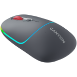 CANYON MW-22, 2 in 1 Wireless optical mouse with 4 buttons, DPI 800/1200/1600, 2 mode(BT/ 2.4GHz), 650mAh Li-poly battery, RGB backlight, Dark grey, cable length 0.8m, 110*62*34.2mm, 0.085kg