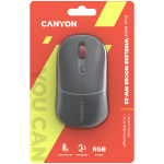 CANYON MW-22, 2 in 1 Wireless optical mouse with 4 buttons, DPI 800/1200/1600, 2 mode(BT/ 2.4GHz), 650mAh Li-poly battery, RGB backlight, Dark grey, cable length 0.8m, 110*62*34.2mm, 0.085kg