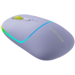 CANYON MW-22, 2 in 1 Wireless optical mouse with 4 buttons, DPI 800/1200/1600, 2 mode(BT/ 2.4GHz), 650mAh Li-poly battery, RGB backlight, Mountain lavender, cable length 0.8m, 110*62*34.2mm, 0.085kg