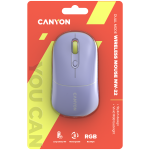 CANYON MW-22, 2 in 1 Wireless optical mouse with 4 buttons, DPI 800/1200/1600, 2 mode(BT/ 2.4GHz), 650mAh Li-poly battery, RGB backlight, Mountain lavender, cable length 0.8m, 110*62*34.2mm, 0.085kg