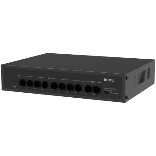 Суич Imou 10-port 100M unmanaged PoE Switch, 8x PoE 10/100, 2x uplink 10/100, 65W total power, up to 250m PoE, 4KV lighting Protection, 802.3af/at,