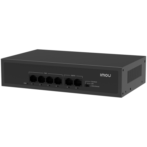 Суич Imou 6-port 100M unmanaged PoE Switch, 4x PoE 10/100, 2x uplink 10/100, 45W total power, up to 250m PoE, 4KV lighting Protection, 802.3af/at,