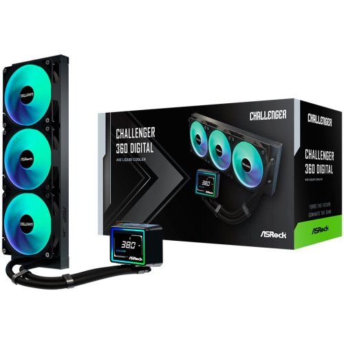 Водно охлаждане Asrock Challenger 360 Digital, AiO liquid cooler, ARGB, Digital display, 360 mm radiator,90-ACLA36-BAAGA6 Водно охлаждане Asrock Challenger 360 Digital, AiO liquid cooler, ARGB, Digital display, 360 mm radiator,90-ACLA36-BAAGA6